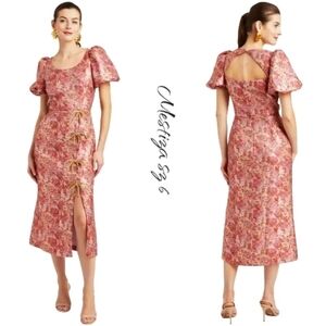 NWT Mestiza Cocktail Metallic Floral Midi Dress Sz 6